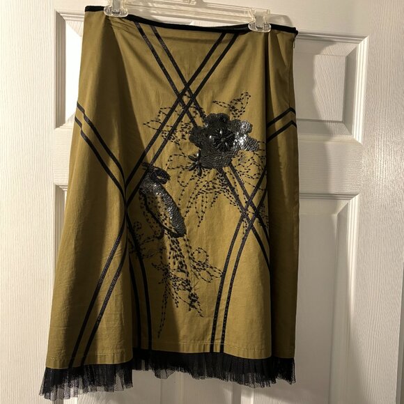 Olive Green beaded A-Line Skirt with ribbon and tulle detailing - Picture 1 of 5